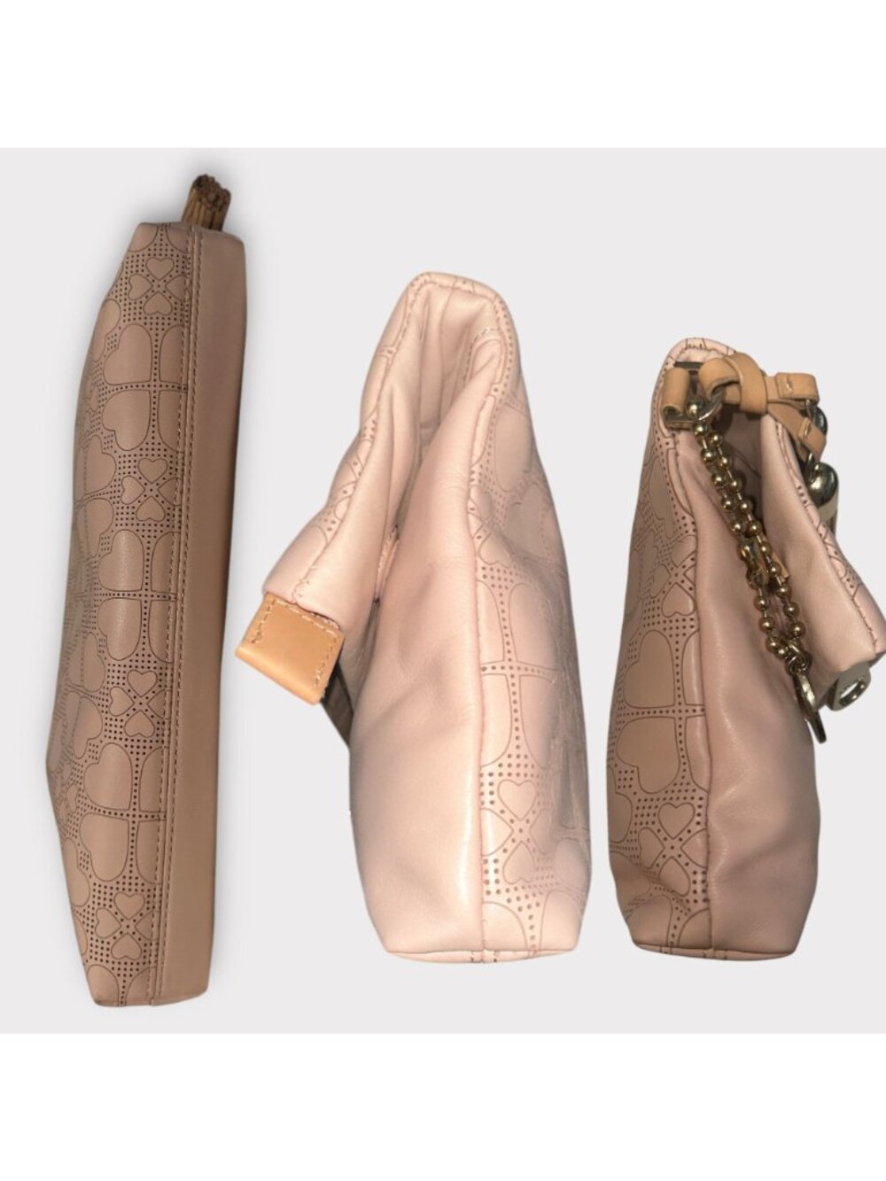 Folli Follie Purse Pale Pink Leather Perforated Heart Fold-over Clutch Greece - Picture 5 of 11